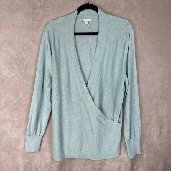 J. Jill Sweaters - J Jill Sweater Womens Large Blue Faux Wrap Long Sleeve Lightweight Beachy Preppy